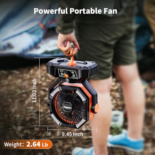 Image of coldSky Rechargeable Table Fan for Home with LED Light & Remote Control, 20000mAh Battery Fan Rechargeable Big Size With 8 Speed Modes (Orange)
