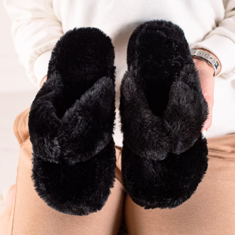 Image of Wolvesden Flip-Flops & Slippers Indoor Non-Slip Soft Thong Fur Flip-Flop And Slippers For Women