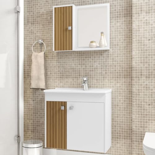 Móveis para banheiro Munique de 56cm de largura, 54cm de altura e 29.6cm de profundidade com pia e m