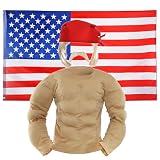 Costume da wrestler anni '80 per adulti e bandiera degli Stati Uniti, XL - bandana rossa, parrucca bionda a caschetto, top muscoloso, baffi biondi e bandiera Usa da 1,5 x 0,9 m, perfetto per qualsiasi