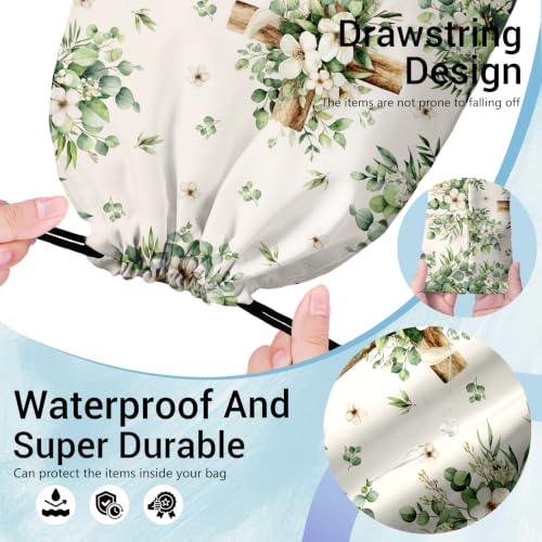 Image of Wooden Cross Drawstring Storage Pouch Cloth Shoe Bags for Party