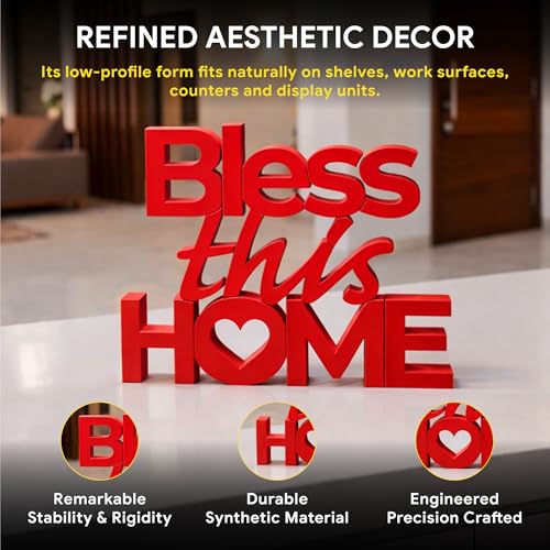 Image of Mad Masters Bless This Home Vastu Desk Decor - Aesthetic Table, Shelf & Wall Showpiece for Home Office, Business. Blessing & Friendly Gifting, Crimson Red (20.3 x 16 x 2.5 cm)