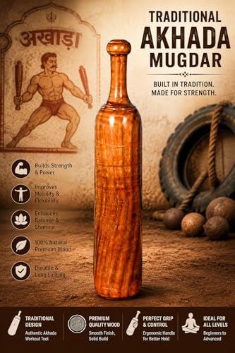 Image of DRAGORA Creation Sheesham Wood Indian Clubs /Mudgal /Meel /Clubbell /Karla Kattai /Weight,Fitness Equipment for Men & Women,for Home & Gym Workout,Made in India,1 Unit (5kg)