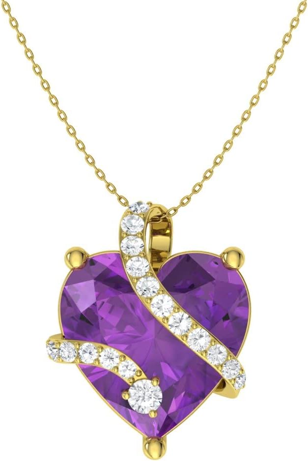 Diamondere Natural and Certified Heart Cut Gemstone and Diamond Wrap Heart Petite Necklace in 14k Solid Gold | 1.68 Carat Pendant with 18 Inch Chain Valentine's Day gift for her