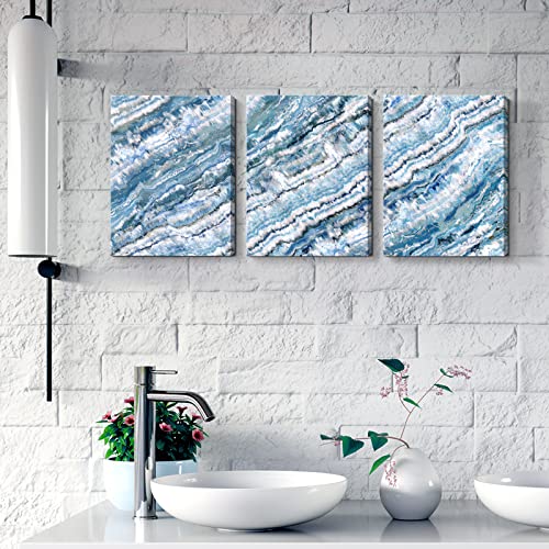 Abstract Wall Art Bedroom Bathroom Wall Décor 3 Piece Blue Beach Ocean Picture Coastal Theme Nautical Sea Wave Canvas Prints Modern Framed Seascape Artwork Seaside Painting For Home Living Room Office Lake House Dining Room 12"X16"X3 Panel #TOP5