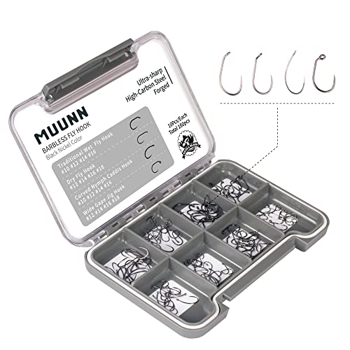 Muunn 160Pcs Fly Tying Hooks Barbless Assortment 10# ~16# Dry Wet Curved Nymph Caddies Flies Wide Gape Jig Nymph Hooks Fly Tying #TOP15