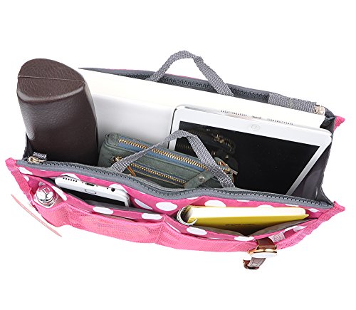 Vercord Purse Organizer Insert For Handbags Bag Organizers Inside Tote Pocketbook Women Nurse Nylon 13 Pockets Rose Dot Medium #TOP4