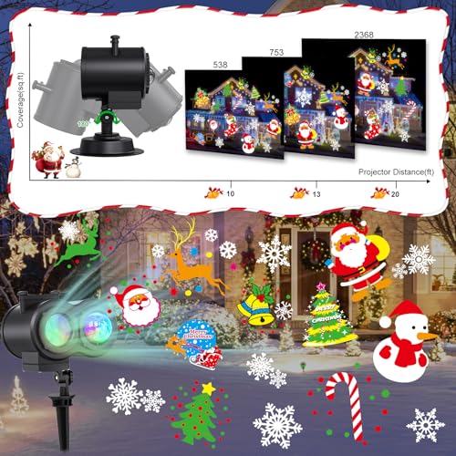 Holiday Projector Light Outdoor, Night Light Projector with 16 All Seasons Slides, 10 Colors, Snowflake Projector for Birthday, Party, Holidays