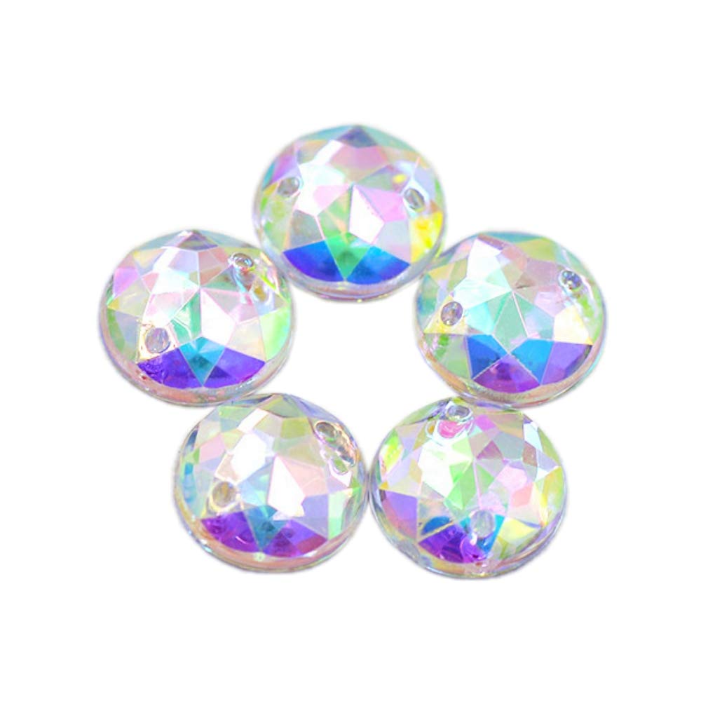 100pcs Round Beads Crystal AB Clear Color Sew On Acrylic Rhinestones Flatback Fancy Stones Sewing For Clothing Wedding Dress Decorations (12MM)