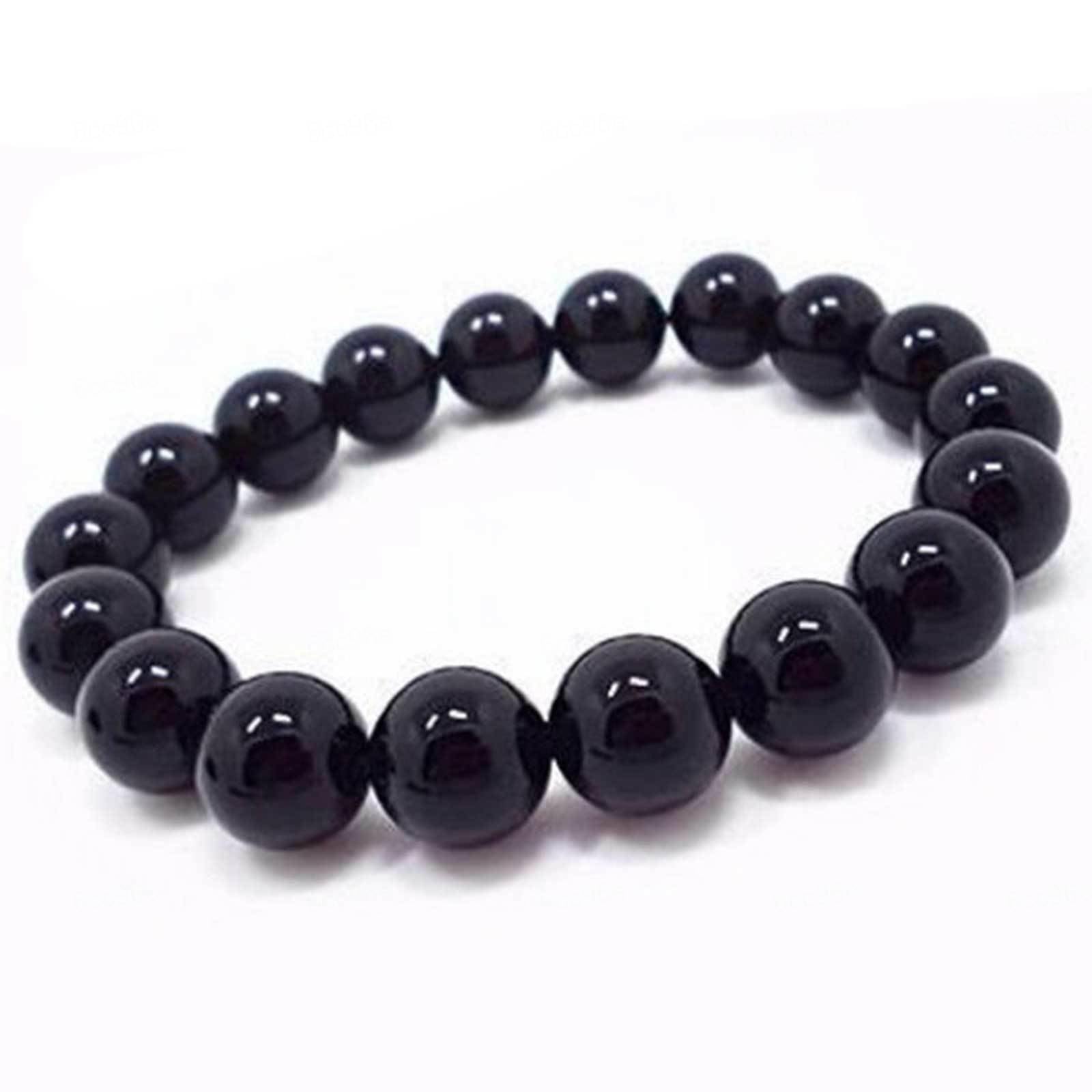 Natürliches Schwarzes Obsidian-Schutzarmband für Damen und Herren – Handgefertigtes Edelsteinarmband - Yoga-Armband - Stretch-Armband mit Runden Steinperlen,16mm