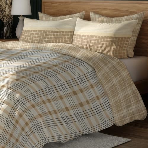 Image of LANE LINEN 400TC Morrison Bloom Super King Size Bedsheet with 4 Pillow Cases | 100% Cotton Digital Print Bedding Set (2.74 M x 2.74 M) | Floral Pattern for Luxurious Comfort (Brown Geometric)