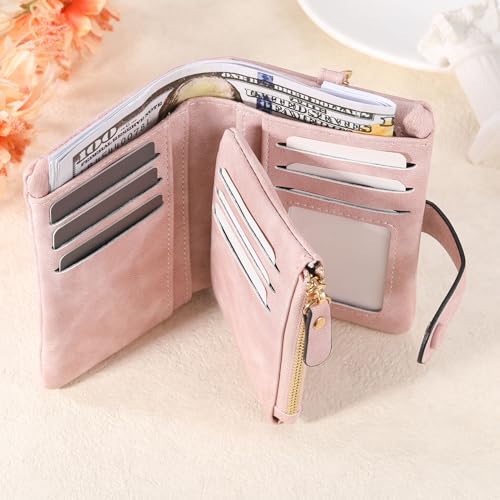 Personalized Leather Wallets for Women with Zipper Coin Purse, Wrist Strap, Small Ladies Wallet with Name Birth Flower for Girlfriend Wife Mother's Day - Pink2