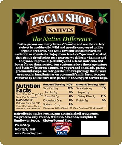 Image of Pecan Shop Raw Unpasteurized Shelled Texas Native Pecans, Wild-Harvested and Tested Pesticide-Free Pecan Halves in Oxygen-Barrier Bag for Peak Freshness - 12 Oz (Pack of 2)