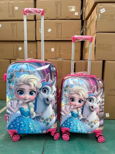 Image of ADSON Abs Kids Trolley 360 Rotating Luggage 360 Degree Wheels Princess Non-Breakable 20 Inch Kids Hardsided Suitcase with 4 Wheels, 360 Degree Wheel Travel Trolley Bag (Light Blue Princess)