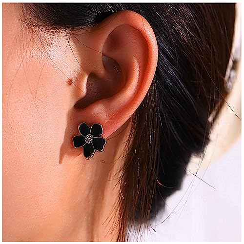 Aretes clip flor negra estilo boho pequeños miniatura 2