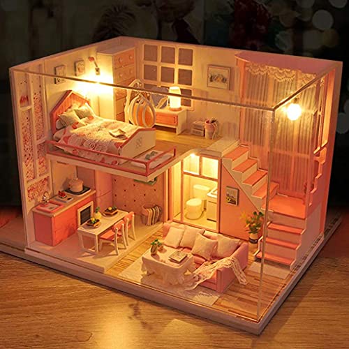 Mini-3D-Holzhaus-Zimmer, Basteln Mit Möbel-Led-Leuchten, 3D-Holz-Puppenhaus-Miniatur-DIY-Puppenhaus-Kit, Zum Geburtstag… – Bild 4
