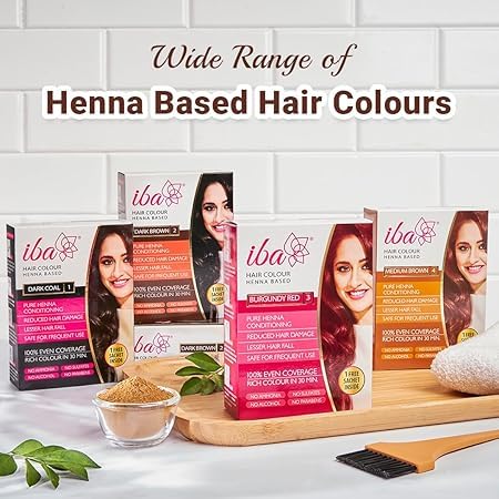 I.ba Henna Based Hair Colour, Medium Brown, No Ammonia, No Sulfates, 100% Even Coverage