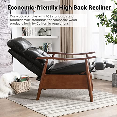 Inzoy Pu Leather Push Back Recliner Chair Set Of 2, Mid Century Modern Wingback Armchair With High Back,Single Reclining Sofa Accent Chair For Living Room Home Theater, Black #TOP3