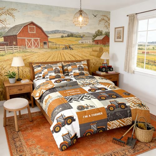 Erosebridal ensemble literie tracteur ferme 7 pièces grand lit orange