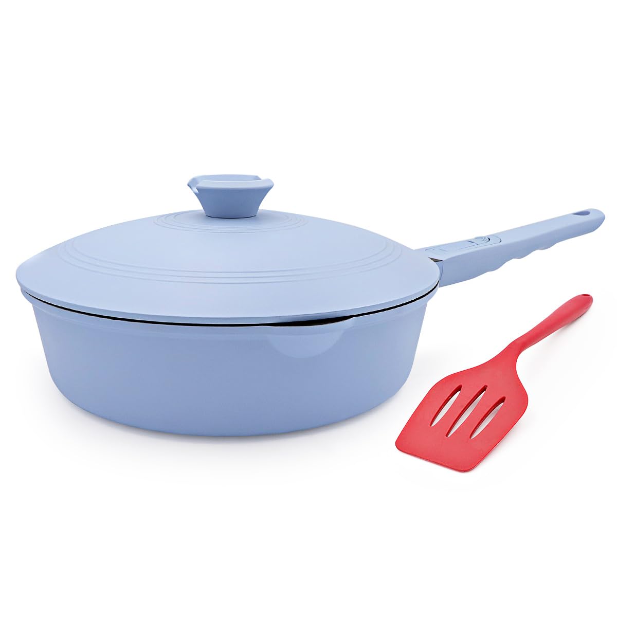 Bobikuke 28cm Frying Pan Nonstick with Lid, Non Stick Skillet Aluminum Sauté Pan for Cooking, Compatible with All Stovetops, Detachable Handle, Oven Safe, PTFE & PFAS-Free, Blue