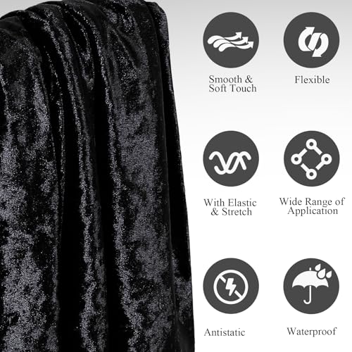 Luxurious Black Stretch Crushed Velvet Fabric - 1 Yard of 63" Wide Soft, Versatile Material for Sewing, Upholstery, and Home Decor 4 Luxurious Black Stretch Crushed Velvet Fabric - 1 Yard of 63" Wide Soft, Versatile Material for Sewing, Upholstery, and Home Decor - Image 3