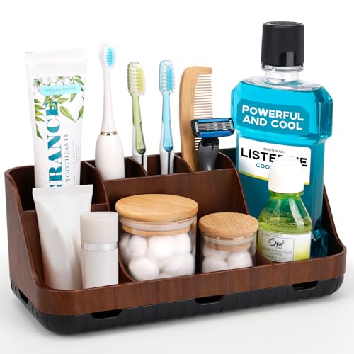 GFWARE Wood Toothbrush Holders for Bathrooms Countertop Organizer - Detachable 7 Slots Kid Bathroom Decor and...
