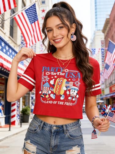Image of MYHALF Women USA Flag 250th Patriotic 4th July Memorial Day Crop Shirt