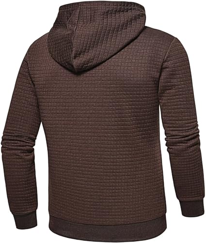 Satankud Men's Jacquard PlaidCloth Lightweight Zipper Hoodie Sweatshirt Jacket Coffee X-Large — view 5