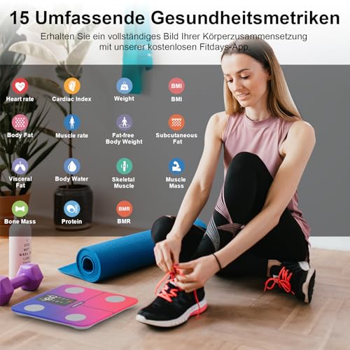 Körperfettwaage Personenwaage, Waage Personen mit Körperfett und Muskelmasse 15 Körperdaten Körperwaage mit Körperfettanalyse… – Ansicht 4