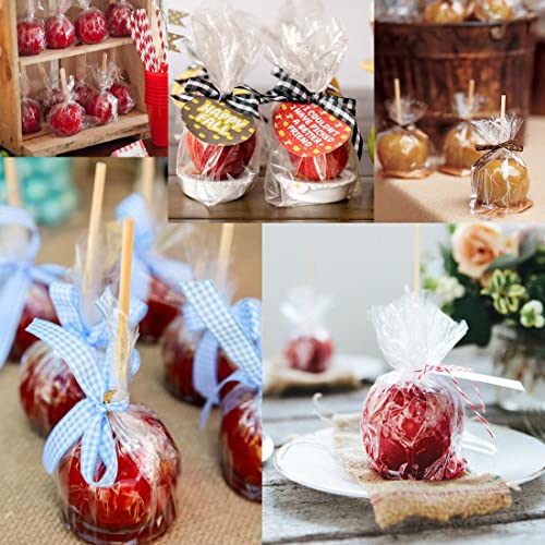 200 Pack Candy Apple Sticks And Bags, Caramel Apple Making Kit, 100 Bags, 100 Pcs Candy Apple Sticks, 50 Yard Gold, And Silver Glitter Ribbon #TOP3
