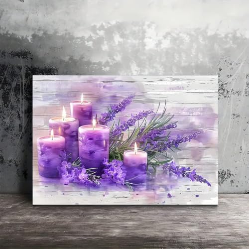 Tableau sur toile salon et bureau motif bougies lavande apaisant 40x60