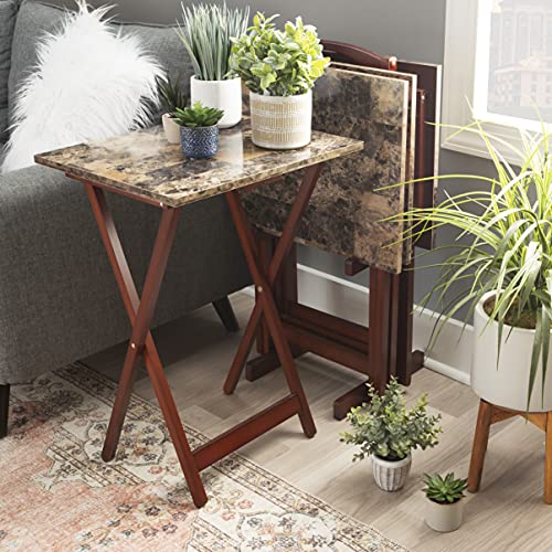 Linon Home Decor Tray Table Set, Faux Marble, Brown #TOP4