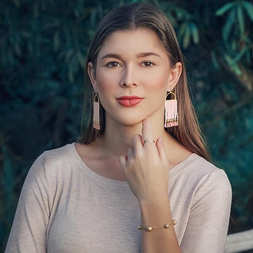 Bohemia Beaded Dangle Earrings - Handmade Seed Bead Earrings, Statement Beaded Tassel Earrings for Women3