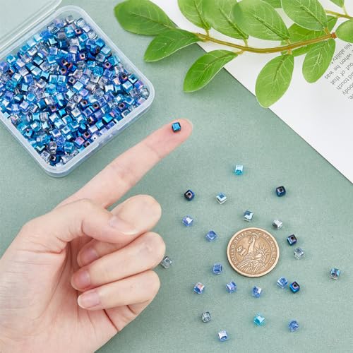 DICOSMETIC 400Pcs 4 Colors 4mm Square Glass Cube Crystal Beads for Jewelry Making Hole: 1mm - Image 3