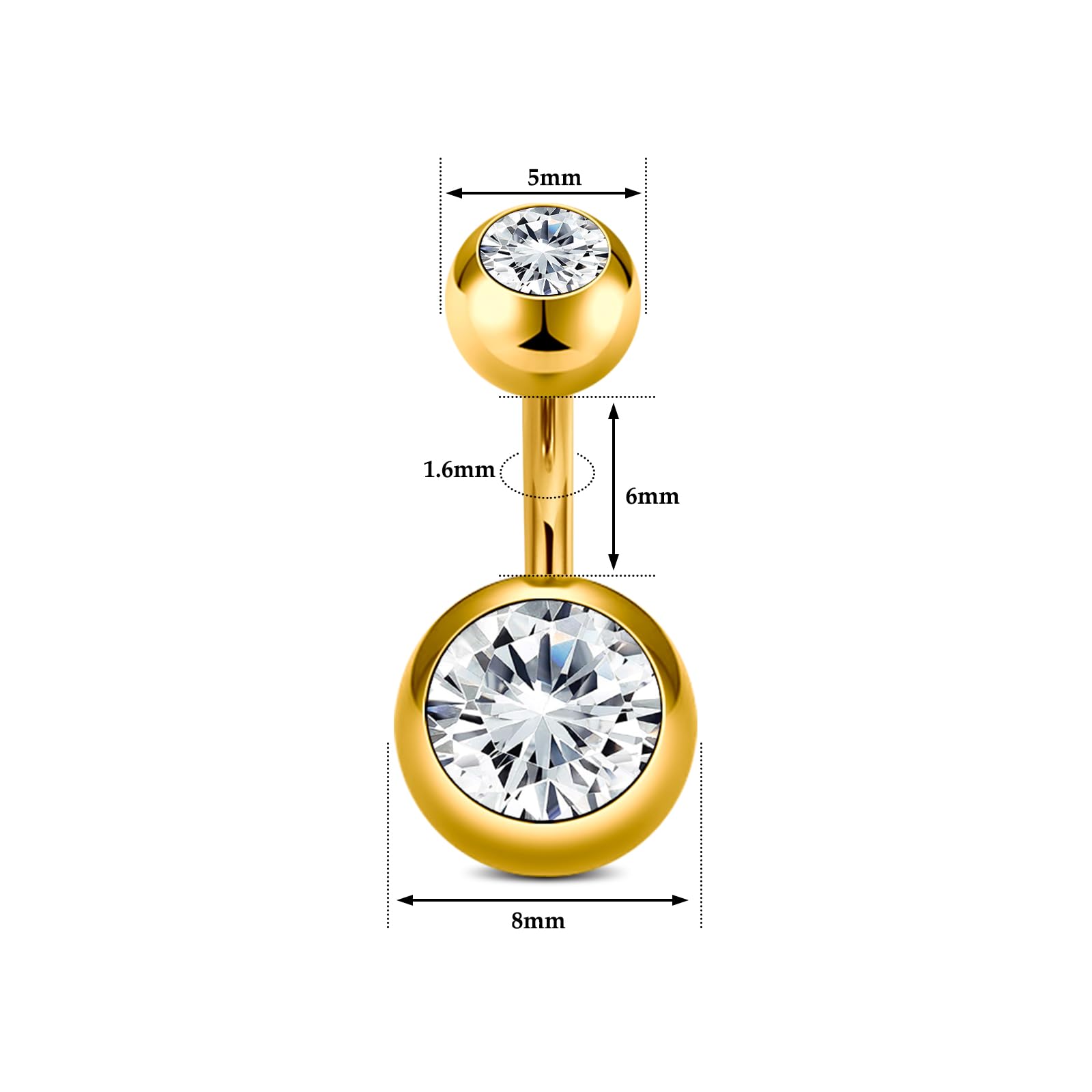 AceFun Kolczyki do pępka Tytanowe, 6mm 8mm 10mm 12mm 14mm 16mm Piercing do pępka Srebrny Złoty dla kobiet 1 sztuka 14G Solidny tytanowy kolczyk do pępka Biżuteria do piercingu Biżuteria do pępka