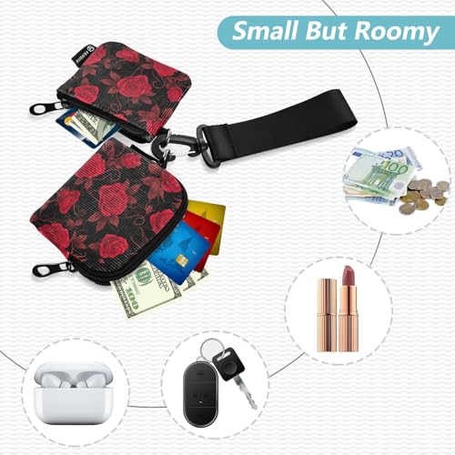 Red Rose Gothic Women's Dual Wallets Business Card Cases Slim Detachable Card Wallet Money Organizer with Zipper Pocket for Women 2 Pcs2