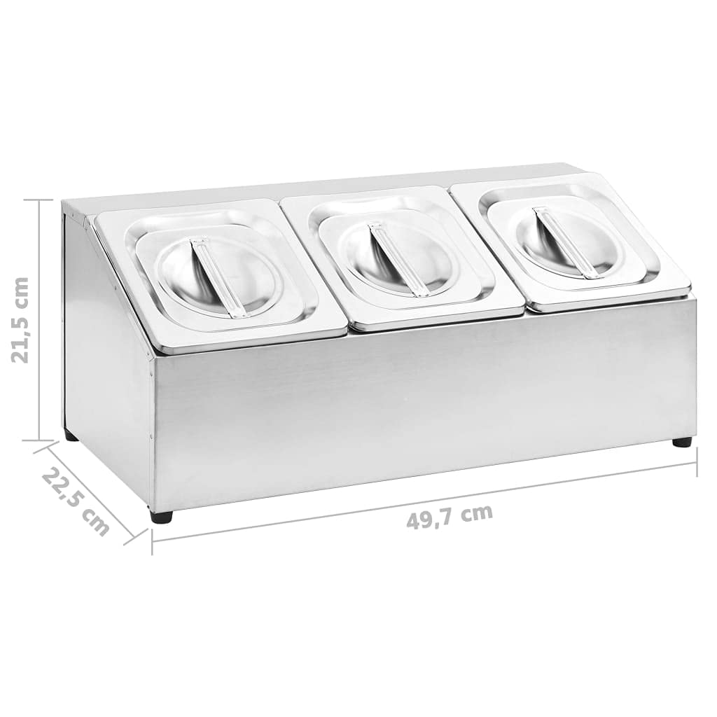 Homgoday Gastronorm - Soporte para contenedores con 3 GN 1/6 de acero inoxidable
