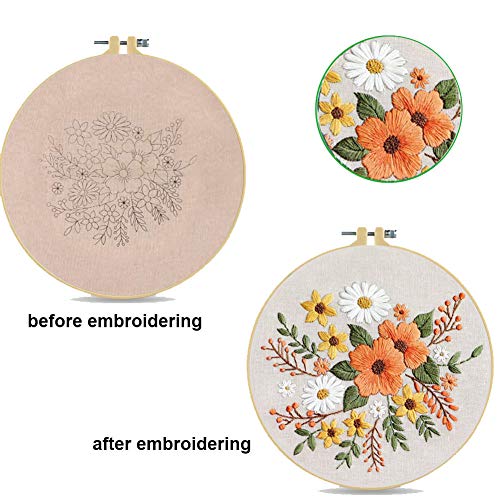 3 Pack Embroidery Kit for Beginners, Cross Stitch Starters Kits for Adults Kids with Pattern Needlepoint Embroidery Hoops Cloth Color Thread Floss Animal Flowers Plants Cactus