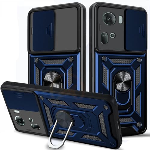 Image of Armor Bumper Back Cover Case for Oppo Reno 11 5G Rotating Camera Cover, Ring Holder & Kickstand | Heavy Duty & 360 Degree Protection Oppo Reno 11 5G Back Cover (Blue)