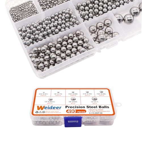 Image of weideer 490pcs 8 Sizes Bicycle Bearing Balls Metal Mixing Balls Assortment Kit 1 /2 inch 3 /8 inch 1 /4 inch 7 /32 inch 3 /16 inch 5 /32 inch 1 /8 inch 3 /32 inch Precision Steel Balls