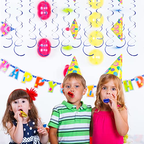 Image of 30 Pieces Blue Foil Ceiling Hanging Party Swirl Decorations Plastic Streamers Photo Backdrop for Birthday Graduation Wedding Baby Shower Wedding Bachelorette Galaxy Theme Party Decorations