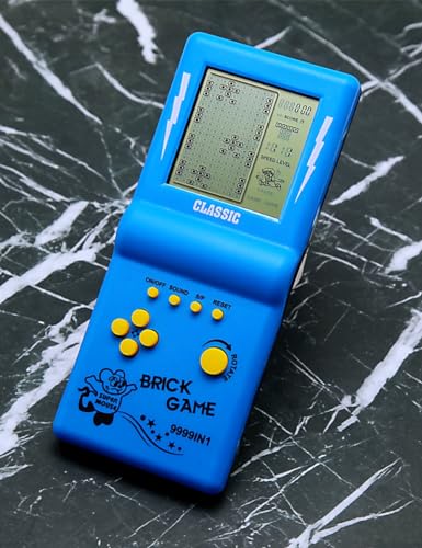 CZT Großbild-Ziegel Spielkonsole klassisches Puzzle eingebaut 23 Spiele Geschwindigkeit/Schwierigkeitsgrad einstellbar mit 2 AA-Batterien (Nicht im Lieferumfang enthalten) (Blau)