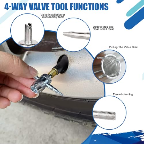 Image of 44PCS Valve Stem Removal Tool, Tire Repair Tools, Tire Valve Stem Kit with Dual & Single Heads Valve Core Remover and 4-Way Valve Tool, Spool Removal and Installation Tool for Most Cars