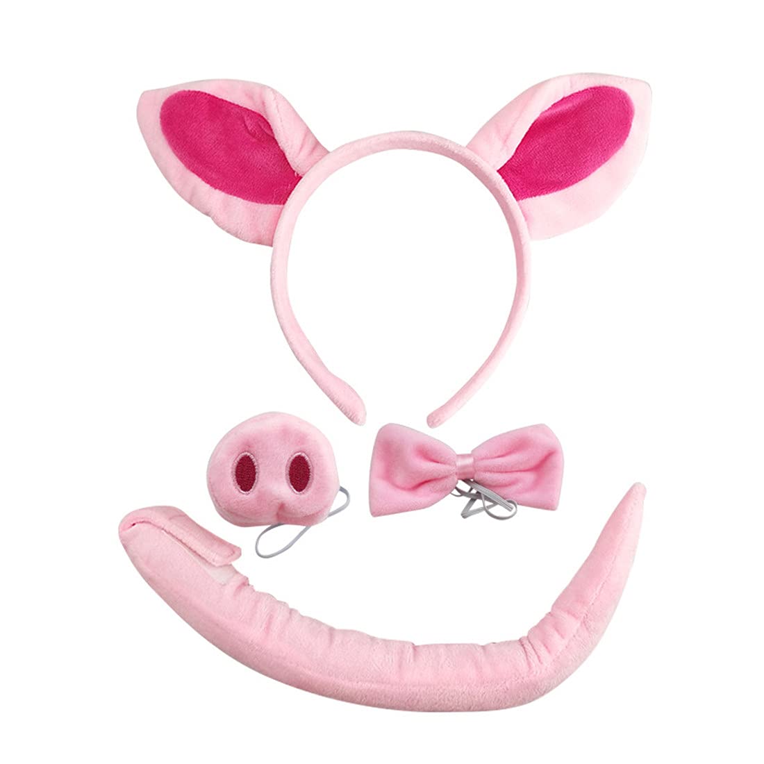 Pig Costume Set Pig Ears Headband Bow Tie Nose and Tail Accessory Kit for Halloween Birthday Carnival Costume Party Dress Up Play