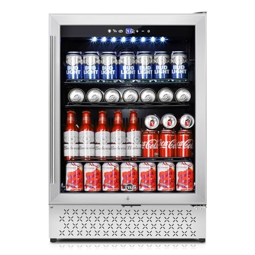 Image of Tylza 24 Inch Beverage Refrigerator, 190 Can Capacity, Glass Door, Advanced Cooling Tech, Ideal for Beer, Soda, or Wine, Quiet Operation