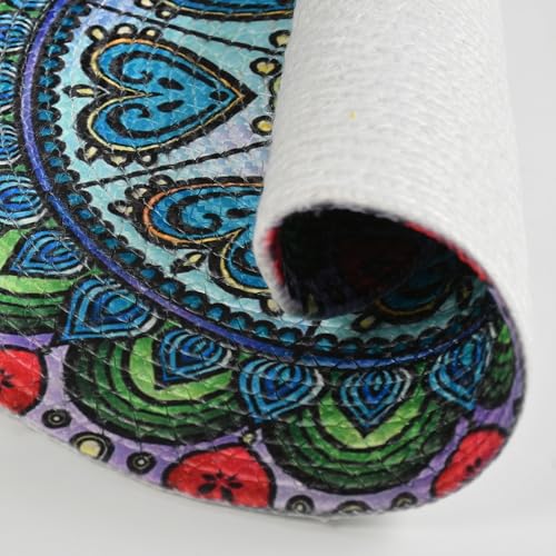 Image of LaVichitra Cotton Table Placemat | Dining Table Mat | Bed Side Table Mat | Cotton Round Shape Placemats | Washable PlaceMat for Shelves & Plant Pots - Pack of 1, Ring of Blue Heart