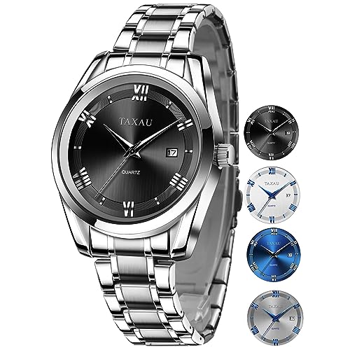 Taxau Waterproof Black Watches for Men Classic Men's Wrist Watch Dress Big Face Minimalist Casual Watch Stainless Steel Wristwatch Reloj para Hombre Analog Quartz Watches for Male Round Wrist Watches