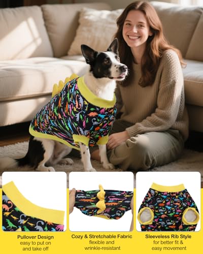 Image of CuteBone Dinosaur Costume Dog Shirt, Stretchy Velvet T-Shirt Clothes for Large Dogs, Soft & Breathable Pet Tee Outfit Pitbull Apparel for Daily Wear, Cozy Pullover Design Big Dog Fashion COSBX01-3XL