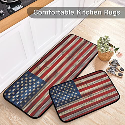 Cataku 4Th Of July American Flag Kitchen Rugs Sets Of 2 Non Slip Kitchen Mat Watercolor Polyester Area Rugs Set Floor Mats Washable Carpet Mat Comfort Standing Mat For Kitchen Laundry Sink Office #TOP4