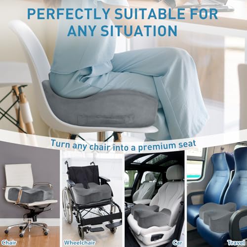 Image of BlissTrends Extra Thick Seat Cushion for Office Chair & Car Seat,LightGrey | Tailbone & Sciatica Relief, Ergonomic Support, High-Density Memory Foam, Comfort for Extended Sitting